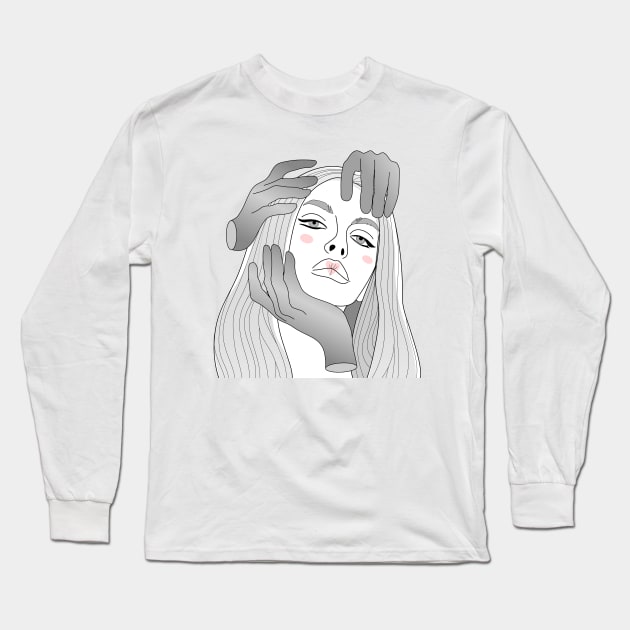 Abstract girl witn hands Long Sleeve T-Shirt by Beauny